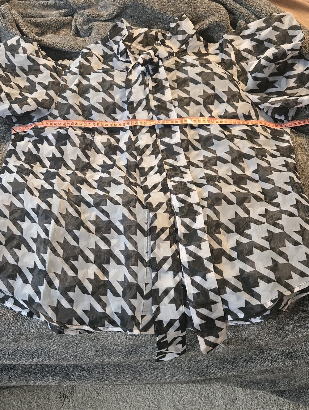 Ashley Stewart Black & White Houndstooth Tie-Neck Blouse - Picture 5 of 9